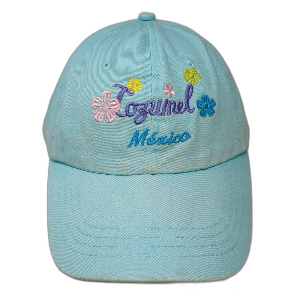 dkps Baseball Cap Blue One Size Embroidered Flowers Cozumel Mexico Strapback Hat